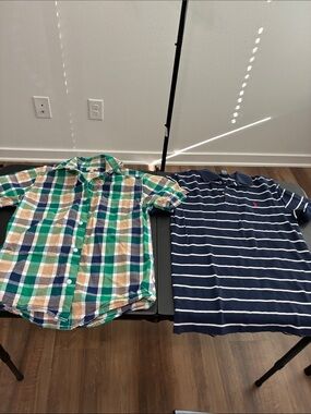 Ralph Lauren Kids Navy White Stripe Polo & Scout RO Green Blue Plaid Button-Down
